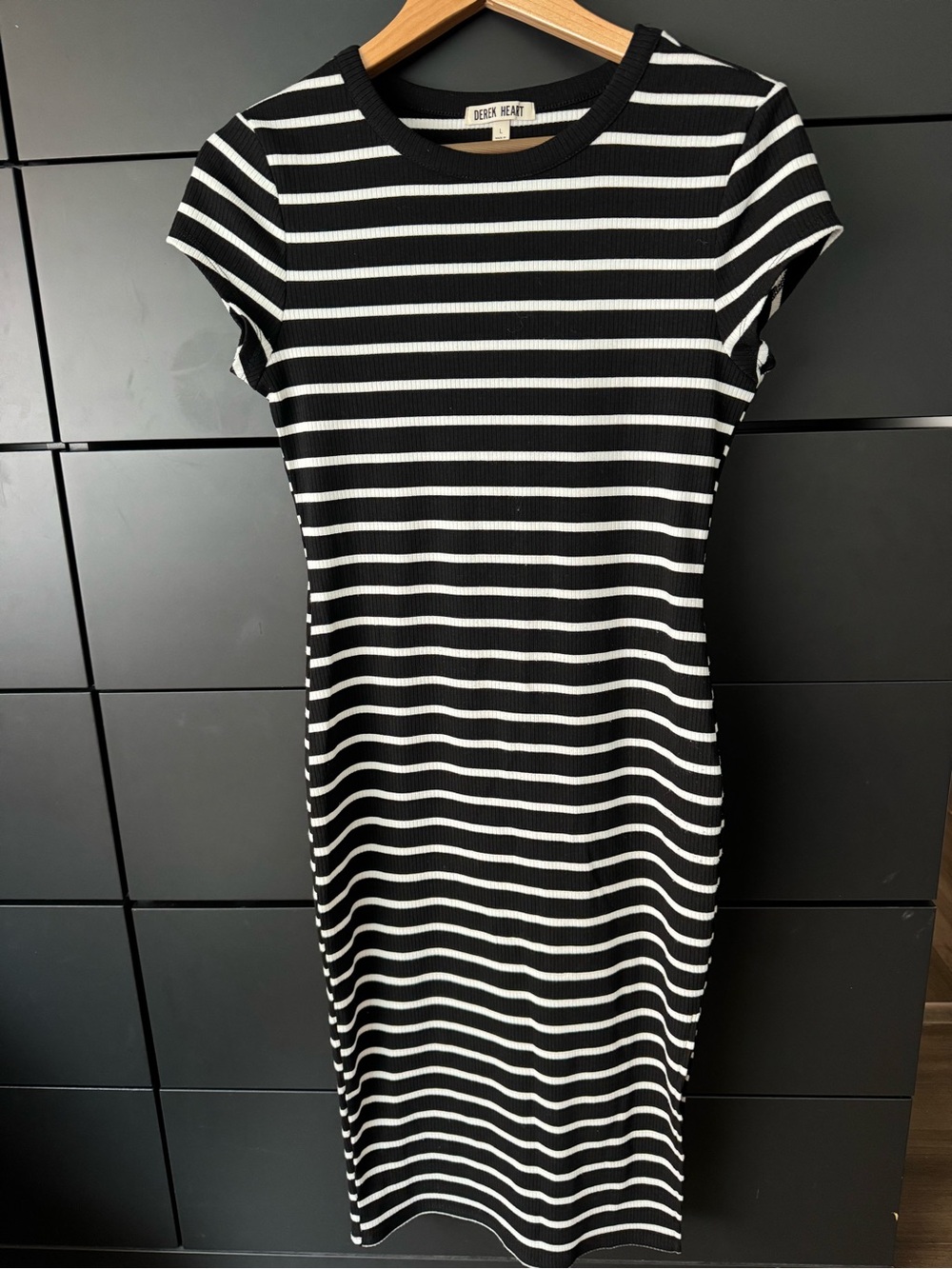 Derek Heart Black & White Striped Ribbed Midi Dress